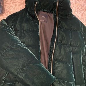 Velvet green puffer jacket
